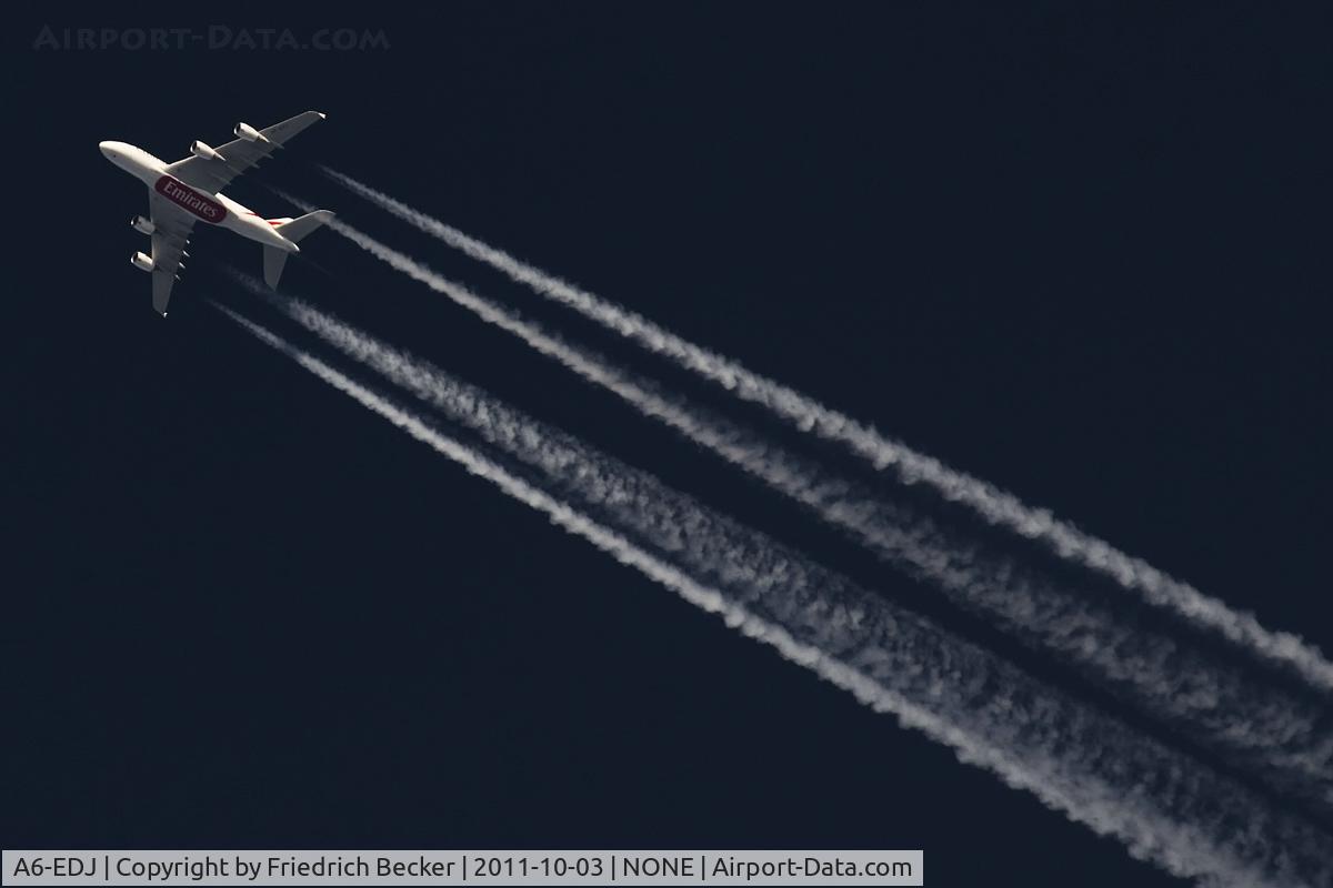 A6-EDJ, 2006 Airbus A380-861 C/N 009, Emirates A380 cruising to London