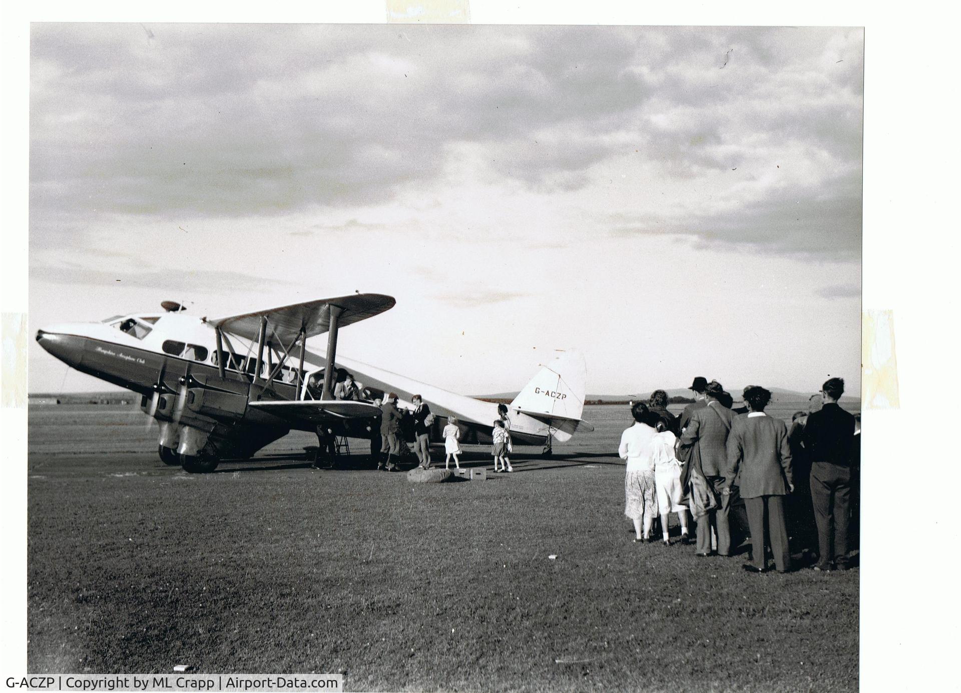 G-ACZP, De Havilland DH-86 Express C/N 2321, My family and I on a pleasure flight at RAF Brawdy 1st August 1958
Evening flight, last of the day so possibly the last passenger flight of ACZP