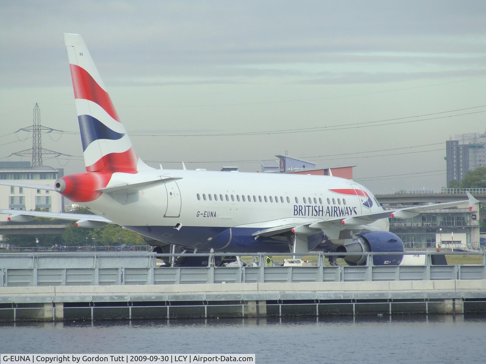 G-EUNA, 2009 Airbus A318-112 C/N 4007, Taken at London City Airport. Operating on the inaugral flight to New York JFK.