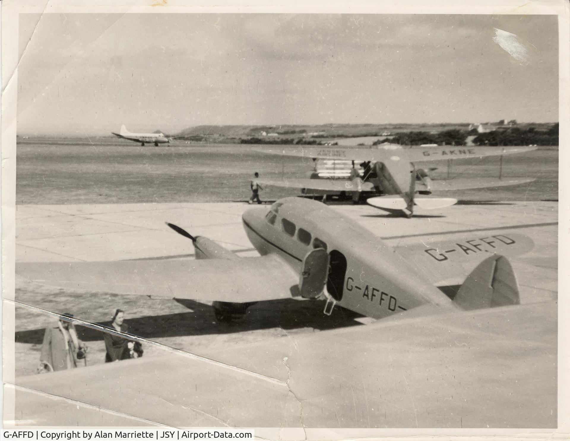 G-AFFD, 1938 Percival P-16 Q-6 Petrel C/N Q-21, Photographed in Jersey Channel Islands circa 1952 It was giving joy rides around the island.