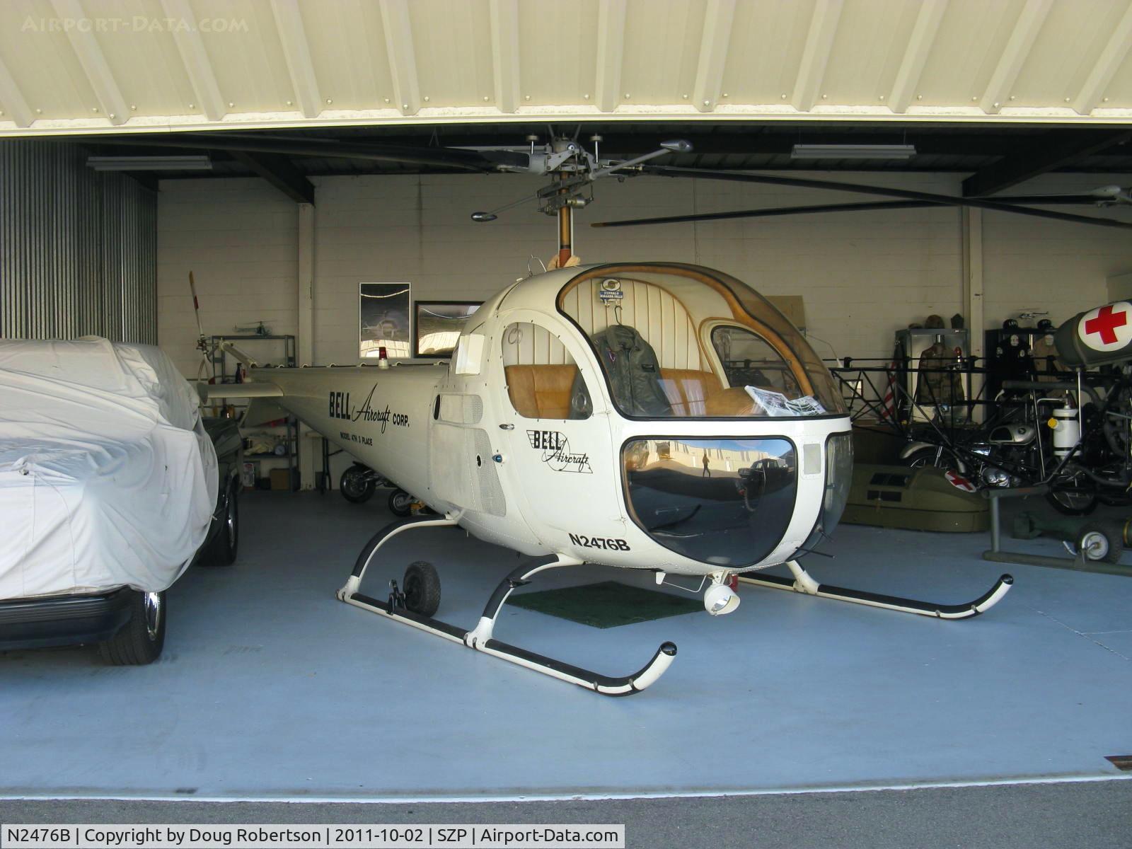N2476B, 1956 Bell 47H-1 C/N 1365, 1956 Bell 47H-1, Franklin 6V4-200C32 200 shp, very rare bird of just two still flying of 30 that Bell produced. Three place executive helicopter with a wonderful owner history.