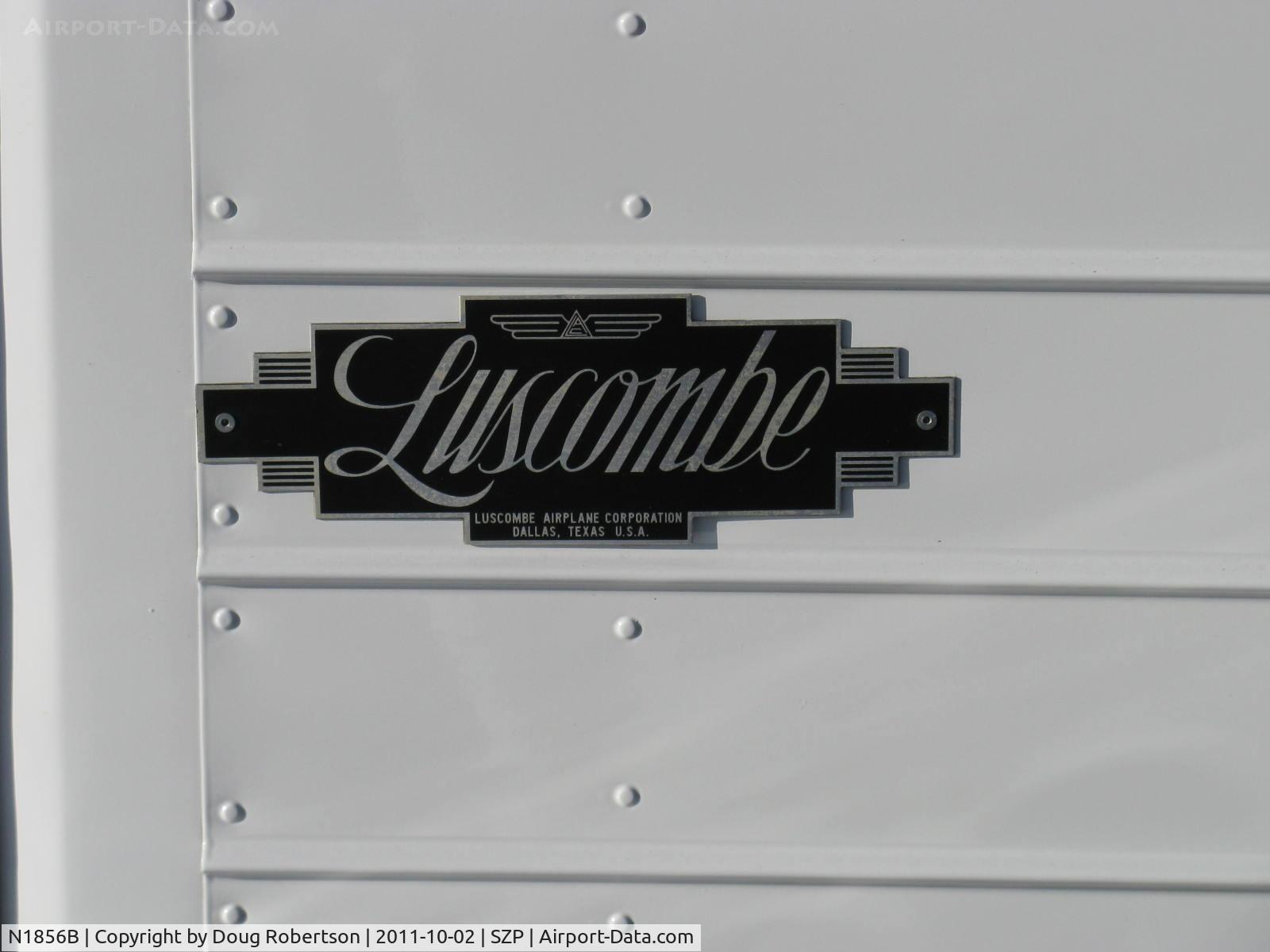 N1856B, Luscombe 8F Silvaire C/N 6283, 1957 Luscombe 8F SILVAIRE, Continental C90 90 Hp, logo