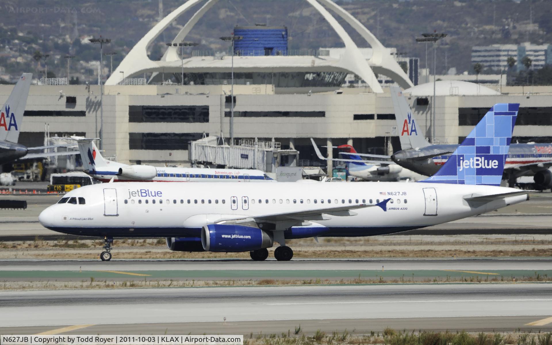 N627JB, 2005 Airbus A320-232 C/N 2577, Arriving at LAX