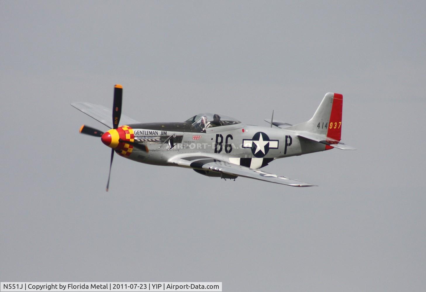 N551J, 1957 North American P-51D Mustang C/N 44-74230, Gentleman Jim flown by Jimmy Leeward.  Unfortunately, on Sept 16 at Reno, Jimmy Leeward was involved in a fatal crash involving modified P-51 Mustang Galloping Ghost