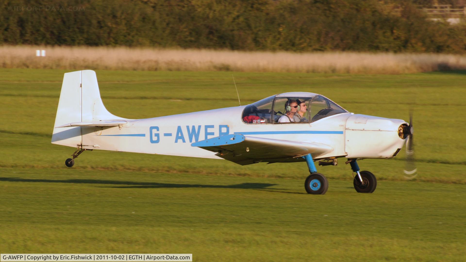 G-AWFP, 1968 Rollason Druine D-62B Condor C/N RAE/631, 3. G-AWFP departing Shuttleworth Autumn Air Display, October, 2011
