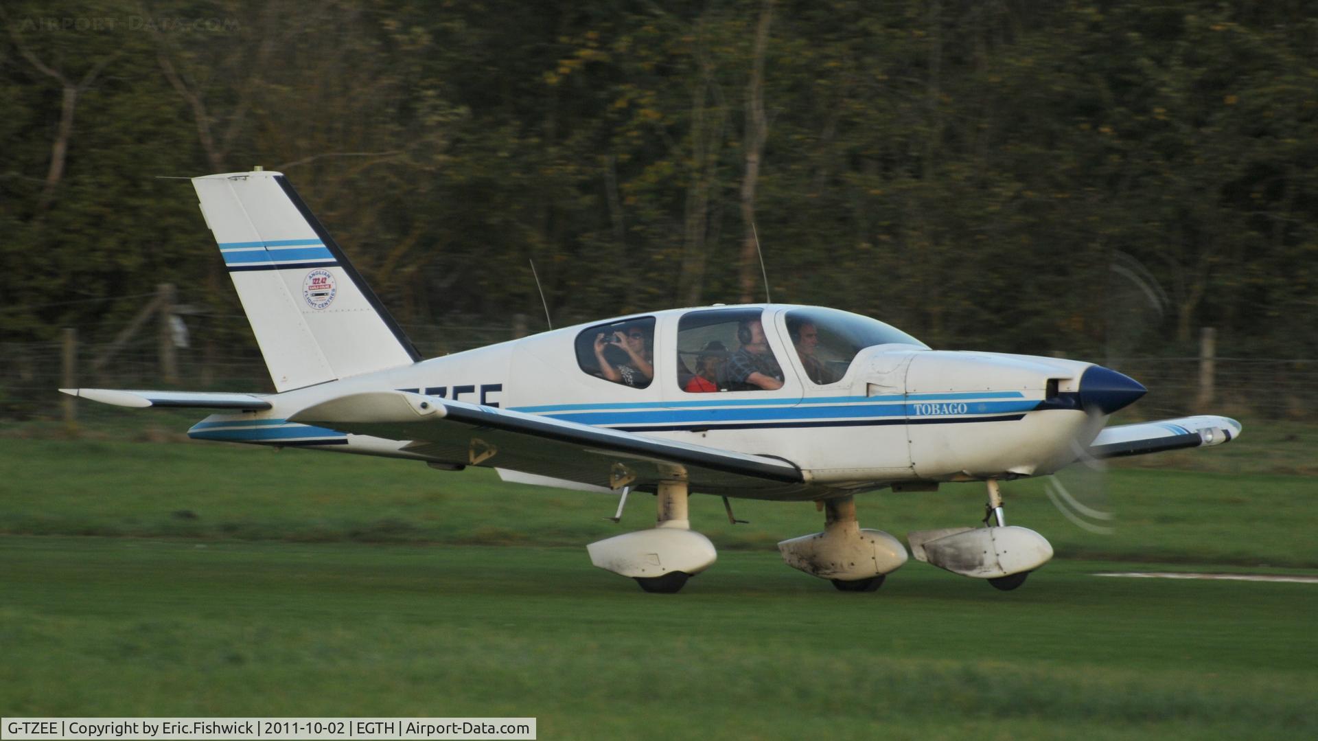 G-TZEE, 1987 Socata TB-10 Tobago C/N 727, 3. G-TZEE departing Shuttleworth Autumn Air Display, October, 2011