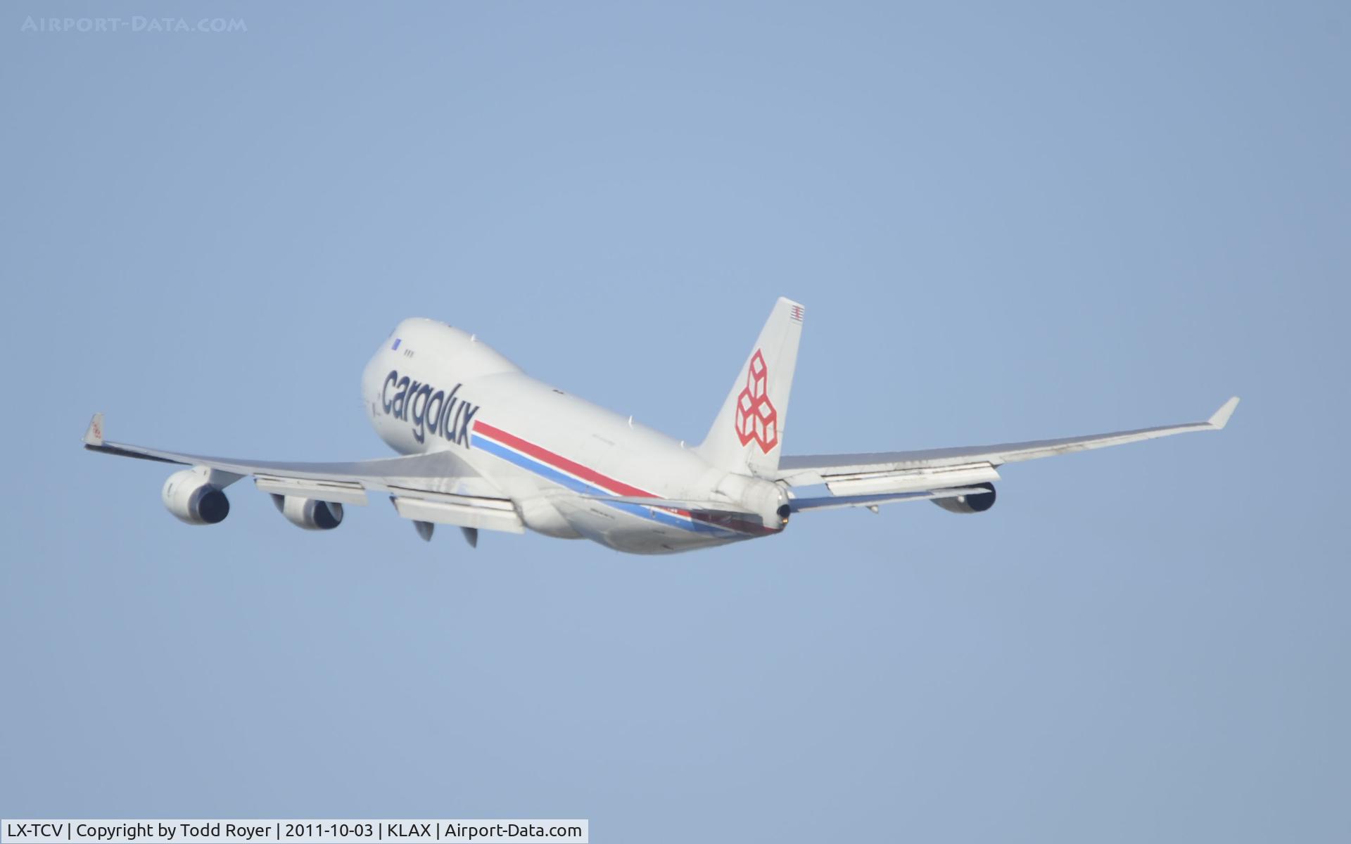 LX-TCV, 2002 Boeing 747-4R7F/SCD C/N 30401, Departing LAX