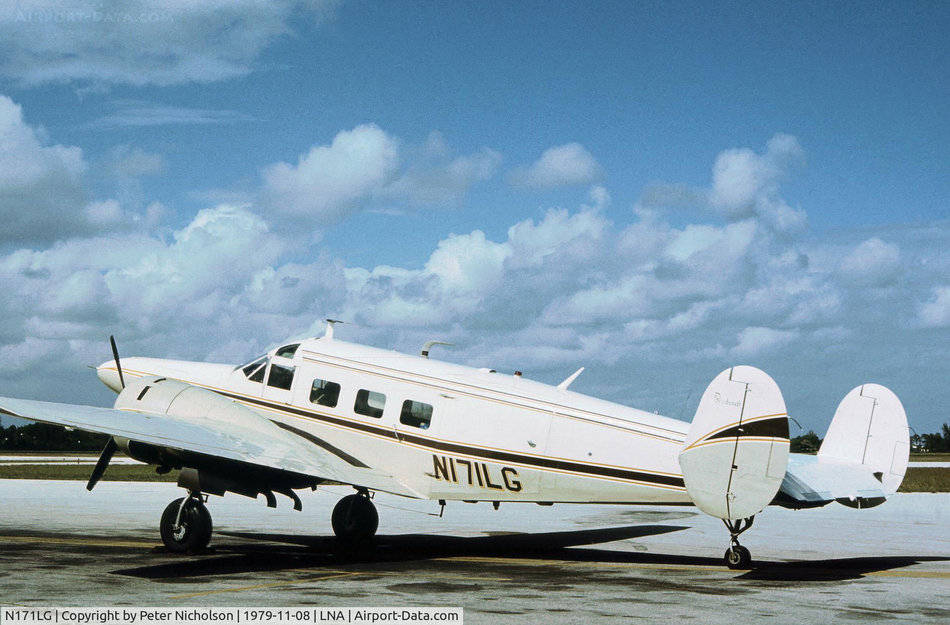 N171LG, Beech E18S C/N BA120, Beech E18S of Florida Airmotive seen at Palm Beach County Park in November 1979.