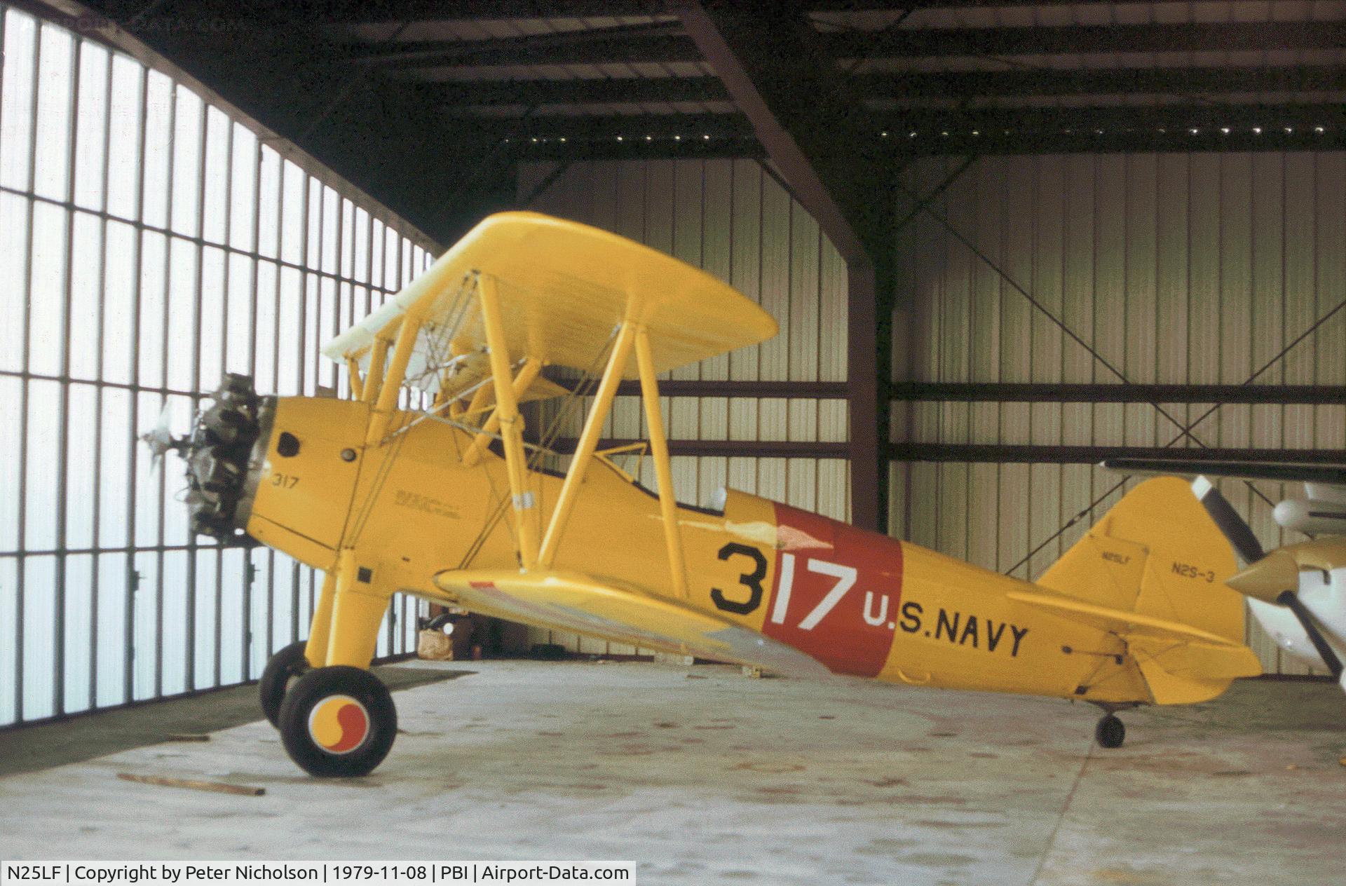 N25LF, 1945 Boeing B75N1 C/N 75-6415, N2S-3 Kaydet seen at Palm Beach in November 1979.