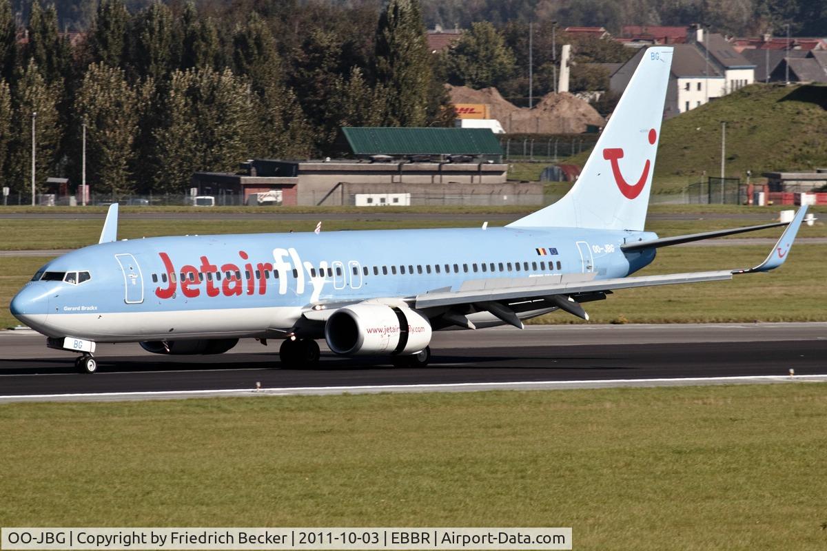 OO-JBG, 2008 Boeing 737-8K5 C/N 35142, decelerating after touchdown