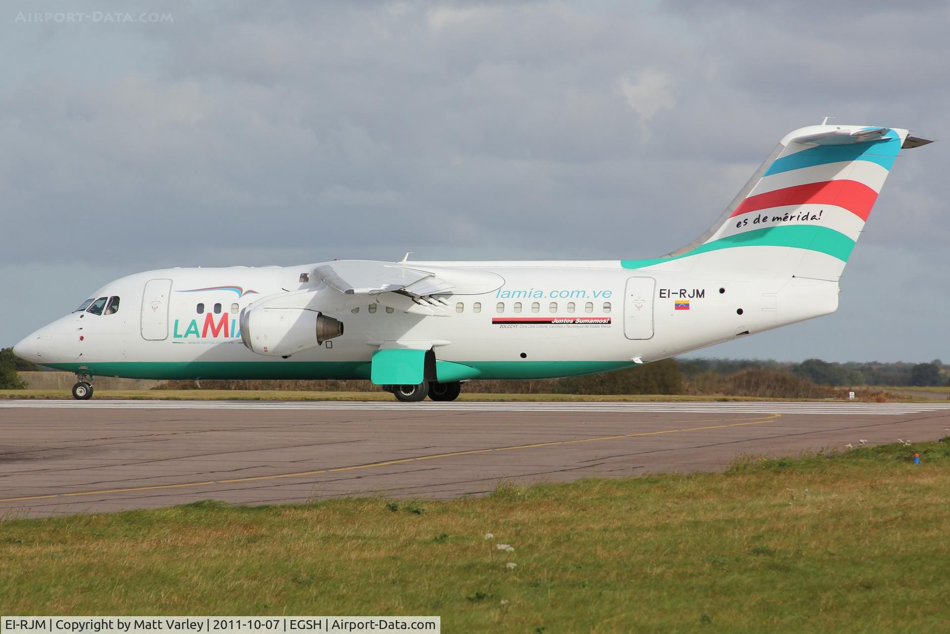 EI-RJM, 1999 British Aerospace Avro 146-RJ85A C/N E2350, About to depart on its first air test.