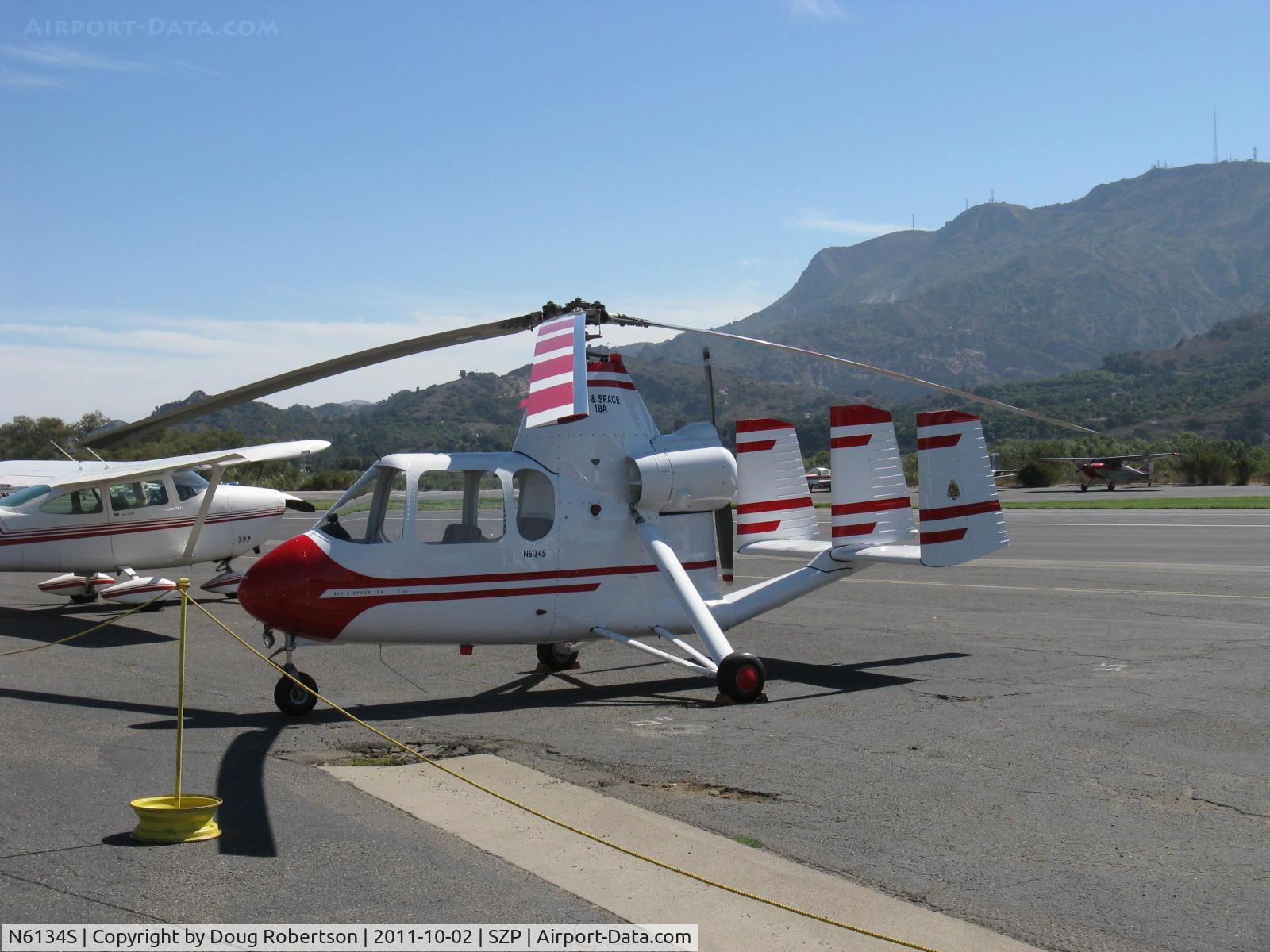N6134S, 1965 Air & Space America Inc 18A C/N 18-41, 1965 Air & Space Mfg. Inc. 18A jump start autogyro, Lycoming O&VO-360 180 Hp pusher, very rare production aircraft derived from the Umbaugh 18A circa 1962, two-place tandem seats