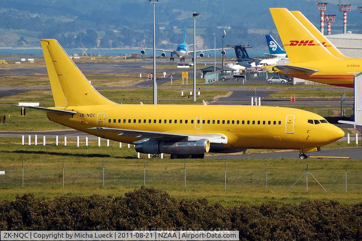 ZK-NQC, 1982 Boeing 737-219C C/N 22994, Airworks' B737-200QC, 2 DHL B757F, and in the background Air Tahiti Nui's A340-300 (F-OSUN) taxiing
