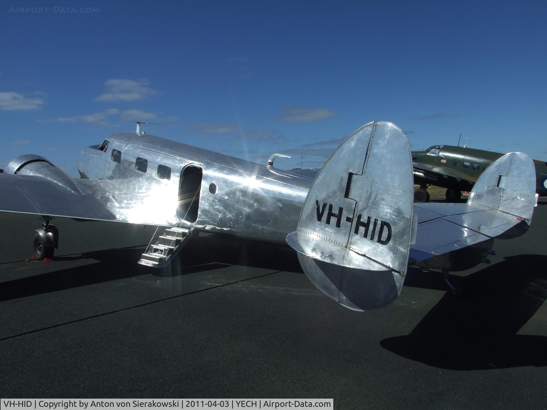 VH-HID, 1937 Lockheed 12A Electra Junior C/N 1262, VH-HID @ YECH Lockheed 12-A Electra Junior at Echuca Air Show (rear view)