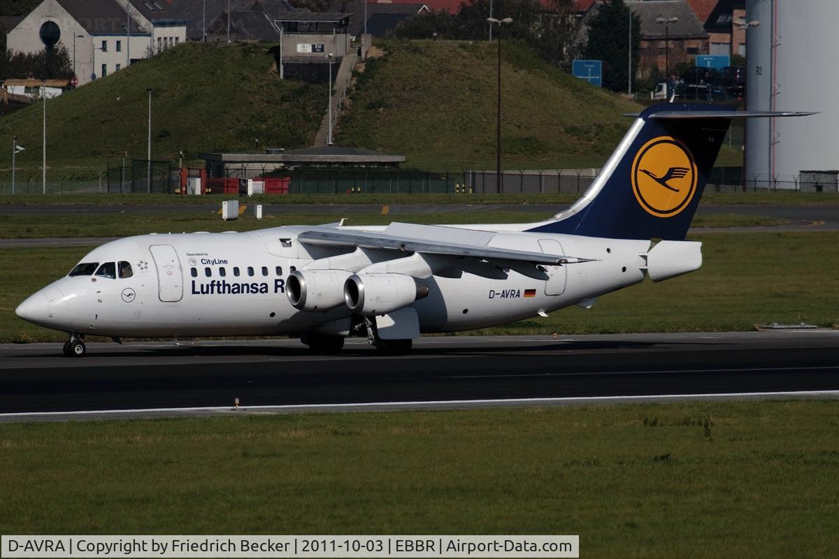 D-AVRA, 1994 British Aerospace Avro 146-RJ85 C/N E.2256, vacating the runway