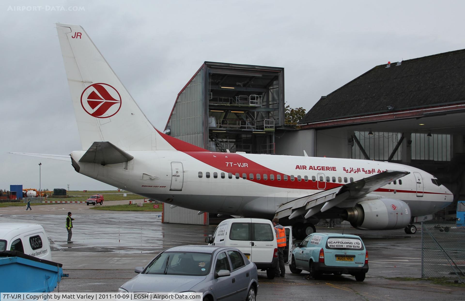 7T-VJR, 2002 Boeing 737-6D6 C/N 30545, Being pulled into the Air Livery hanger.