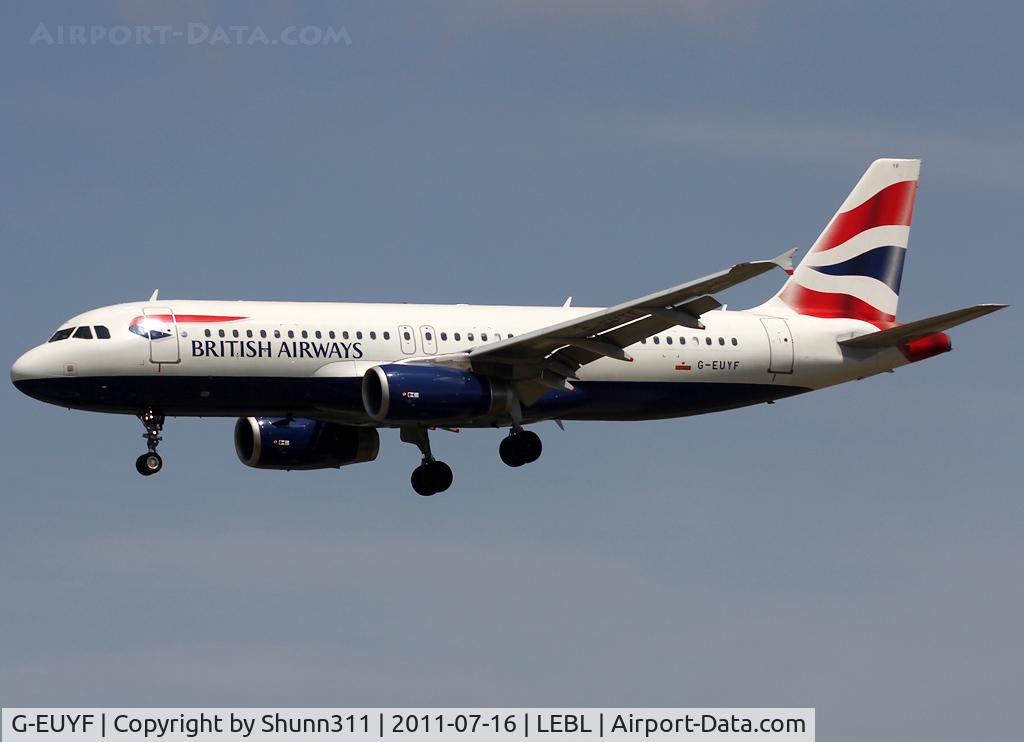 G-EUYF, 2010 Airbus A320-232 C/N 4185, Landing rwy 25R