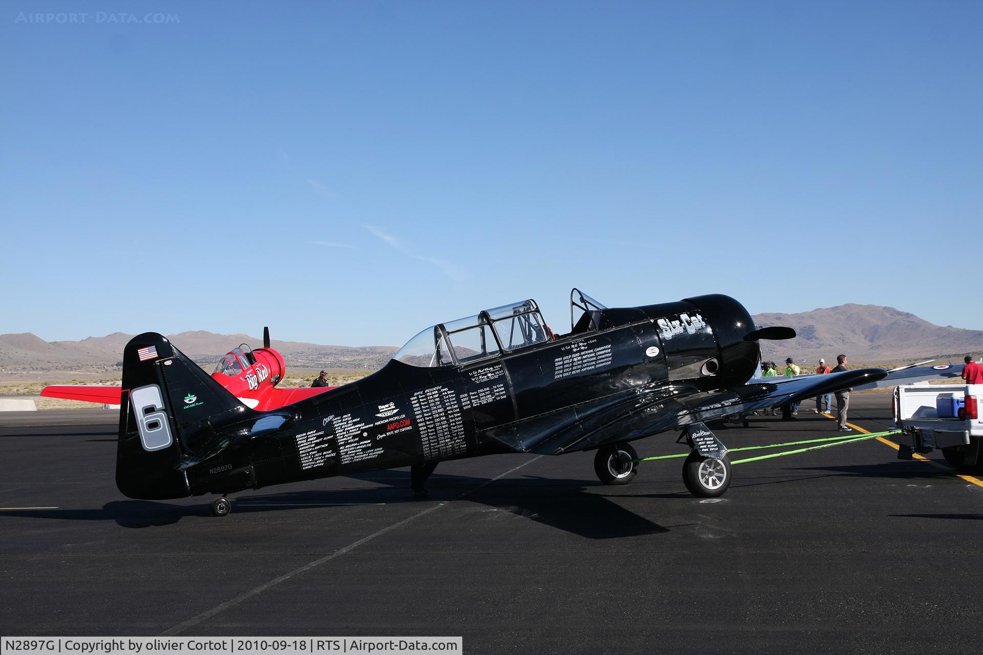 N2897G, 1949 North American T-6G Texan C/N 168-636, moving to the ramp before the race, reno 2010