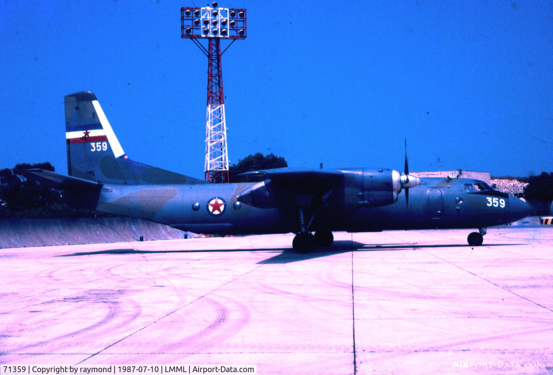 71359, Antonov An-26 C/N 3606, An26 71359 Yugoslav Air Force on a tech stop in Malta.
