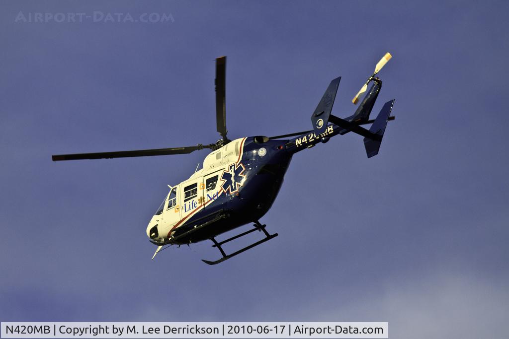 N420MB, Eurocopter-Kawasaki BK-117A-3 C/N 7077, Leaving accident scene with no patient.  Had been on standby for head-on collision with entrapment.  Services were not needed