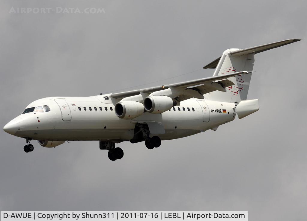D-AWUE, 1986 British Aerospace BAe.146-200 C/N E2050, Landing rwy 25R as SkyWork callsign...