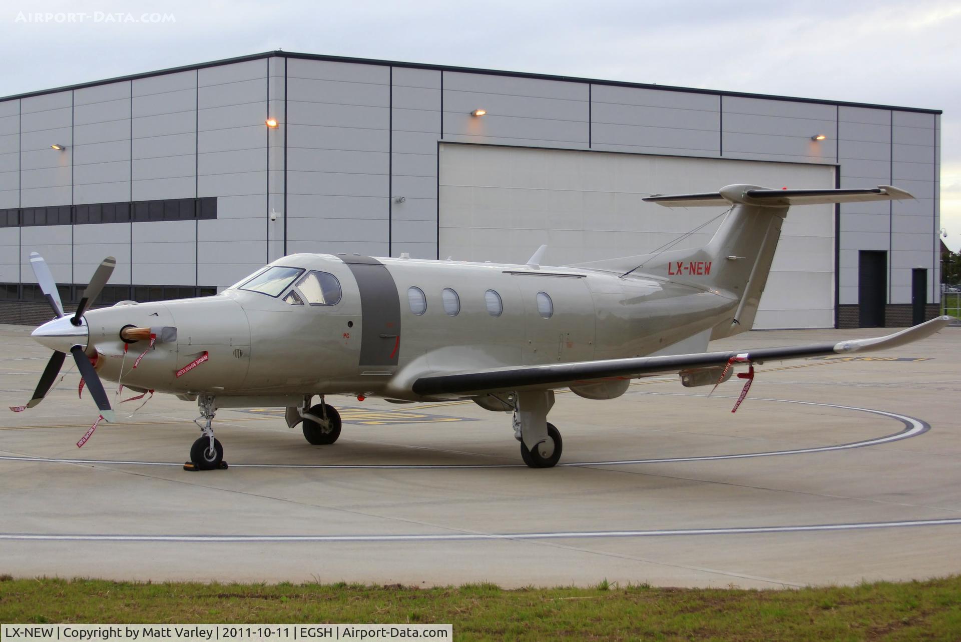 LX-NEW, 2009 Pilatus PC-12/47E C/N 1148, Sat on stand at Saxon Air.