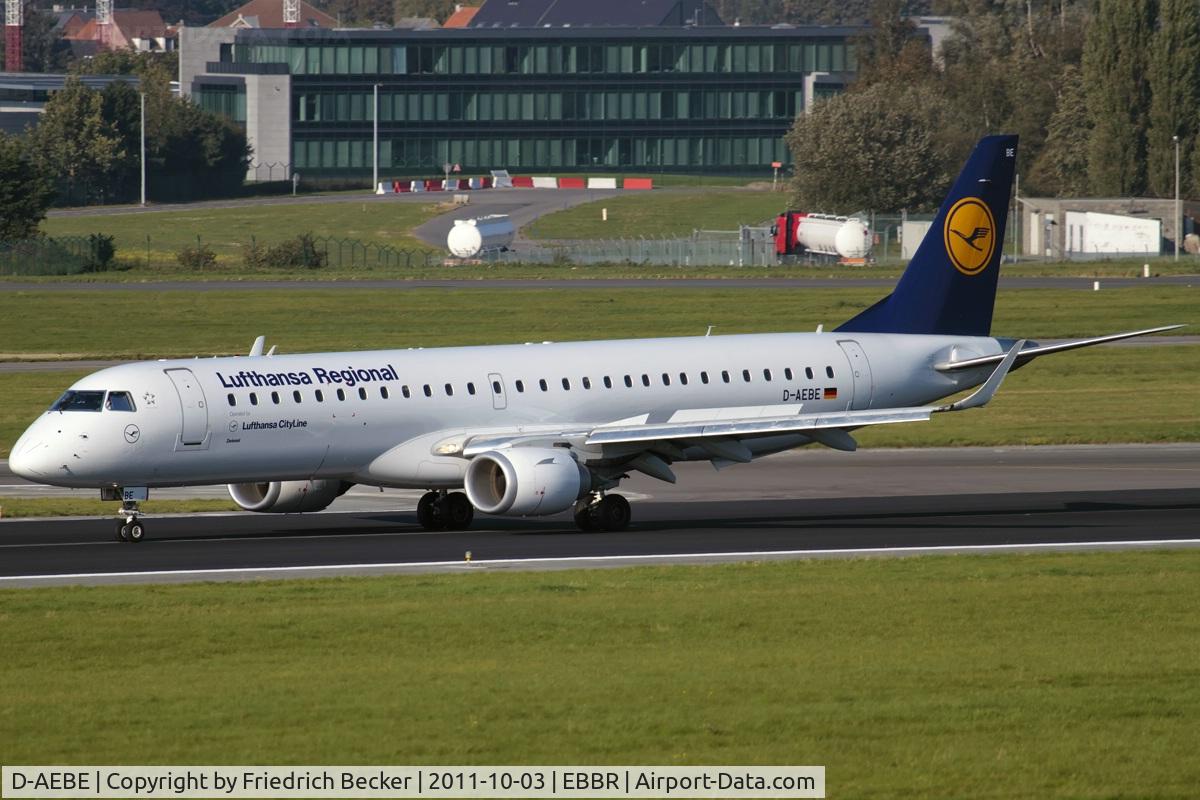 D-AEBE, 2010 Embraer 195LR (ERJ-190-200LR) C/N 19000350, decelerating after touchdown