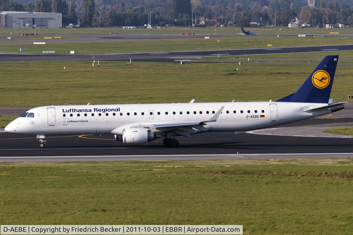 D-AEBE, 2010 Embraer 195LR (ERJ-190-200LR) C/N 19000350, decelerating after touchdown