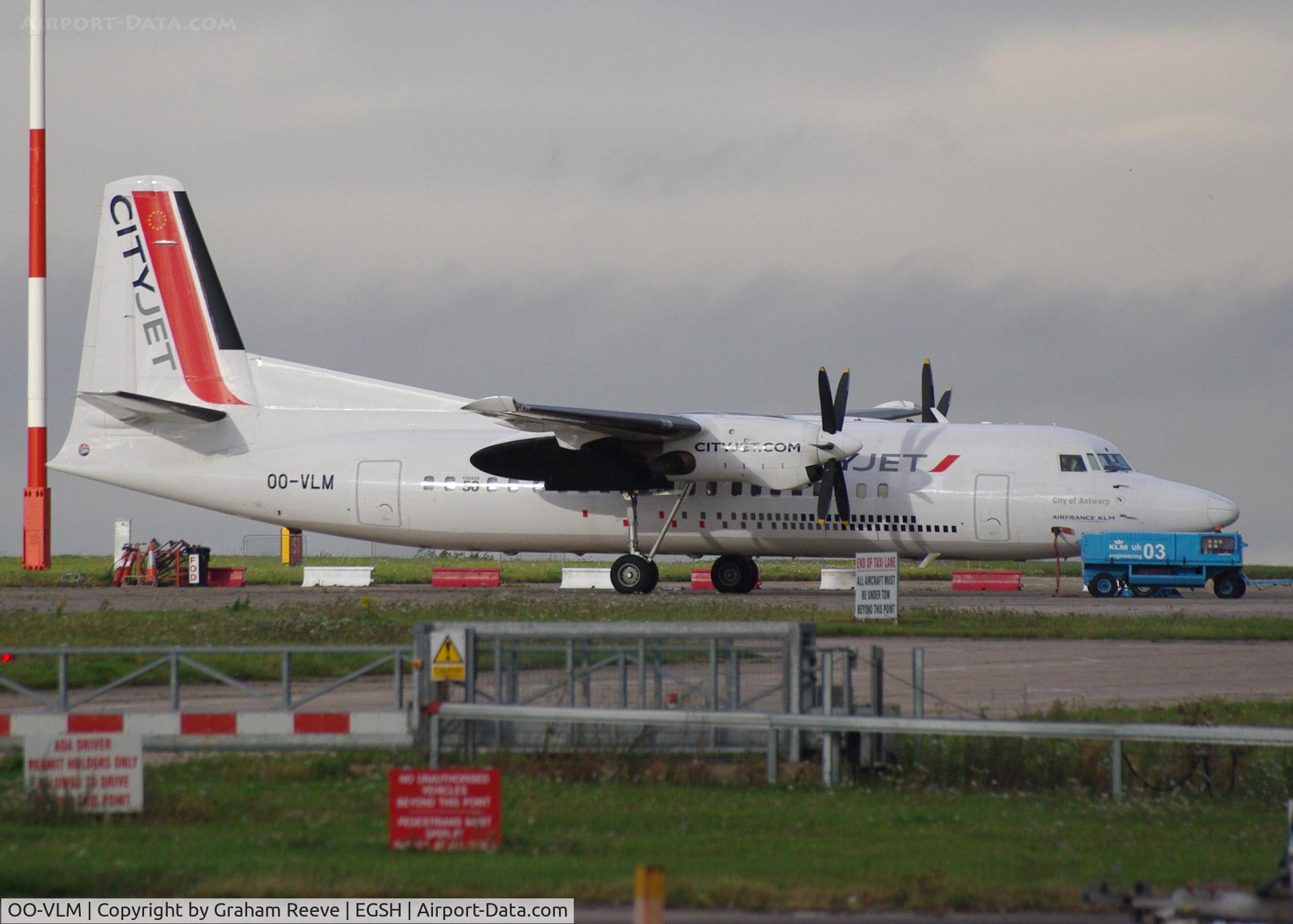 OO-VLM, 1988 Fokker 50 C/N 20135, Parked at Norwich.