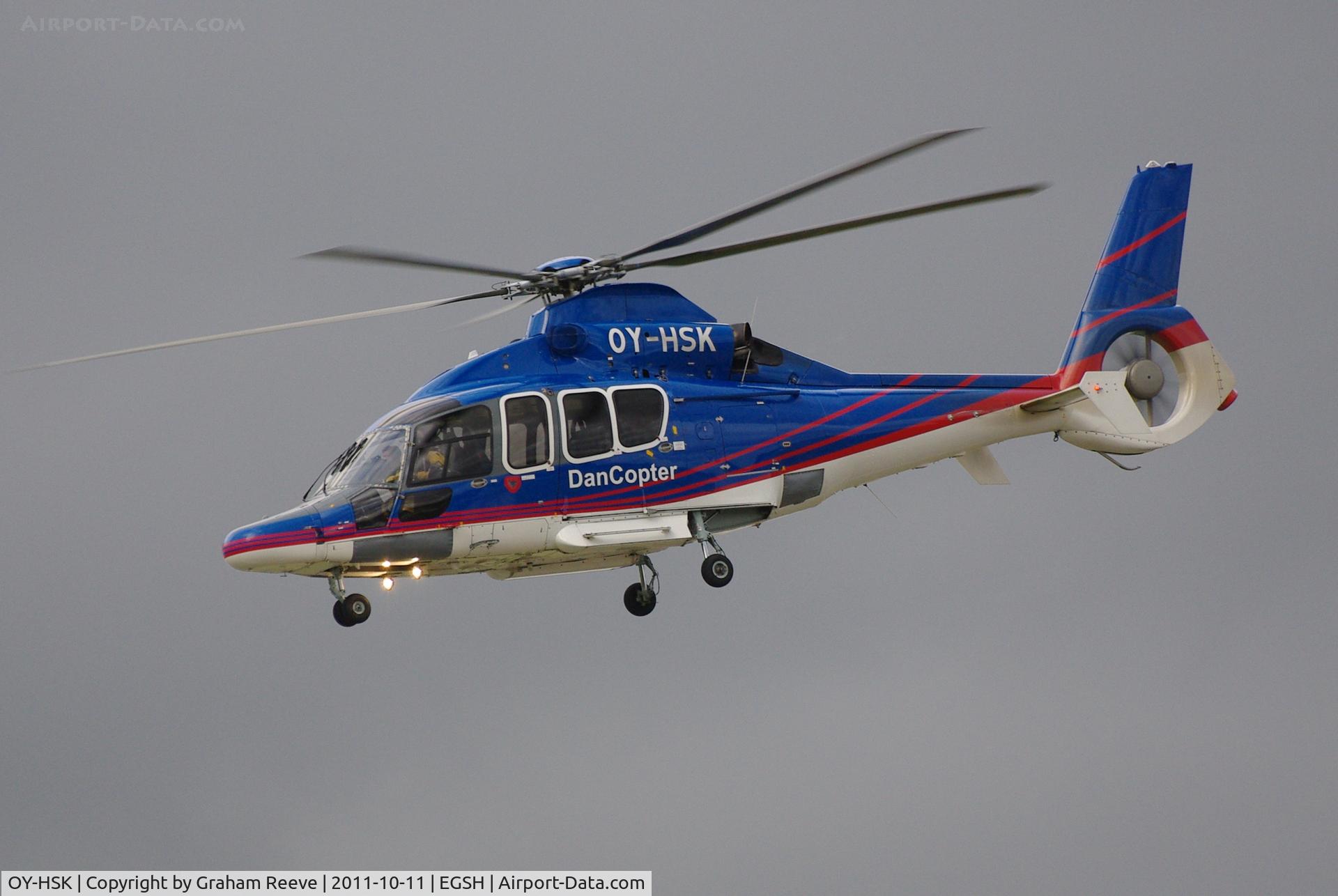 OY-HSK, 2003 Eurocopter EC-155B C/N 6660, Departing from Norwich.