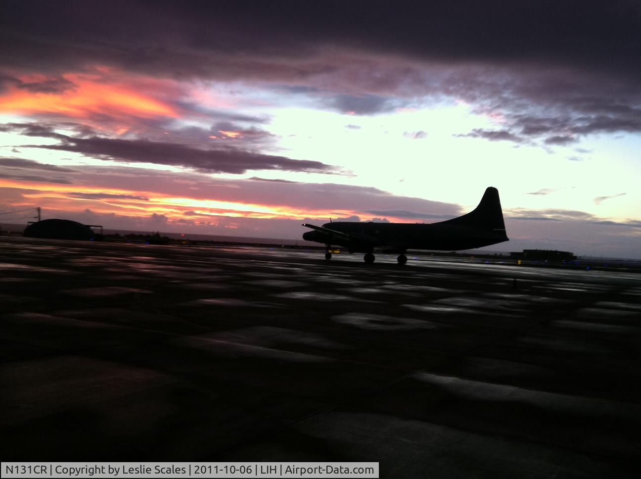 N131CR, 1955 Convair C-131B Samaritan C/N 271, Beautiful Sunrise...Taxing down the tarmac for Domestic departure at Lihue Airport, Kauai, HI on 06OCT2011