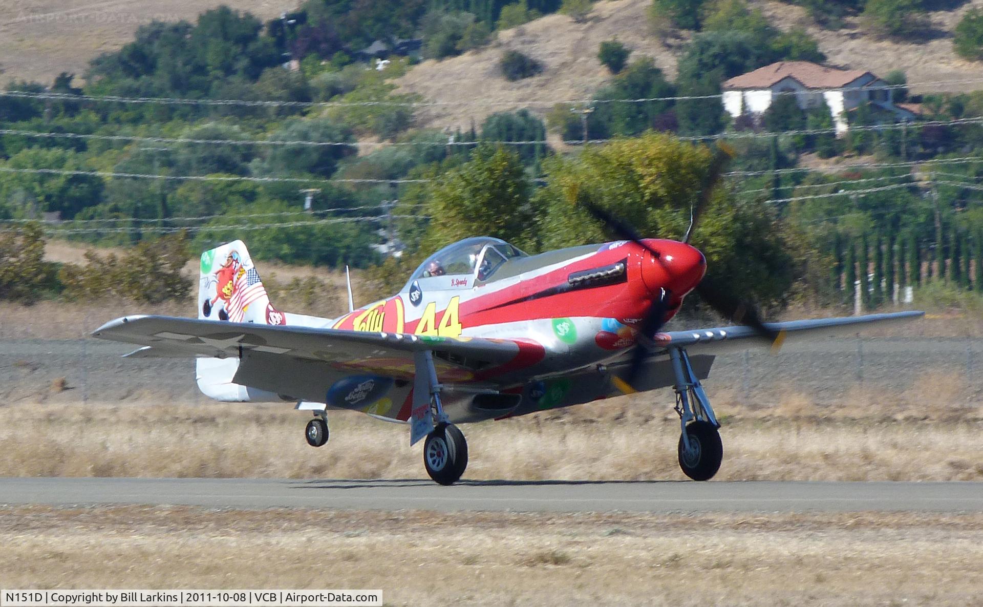 N151D, 1944 North American P-51D Mustang C/N 44-72777, Landing at the Nut Tree Airport
