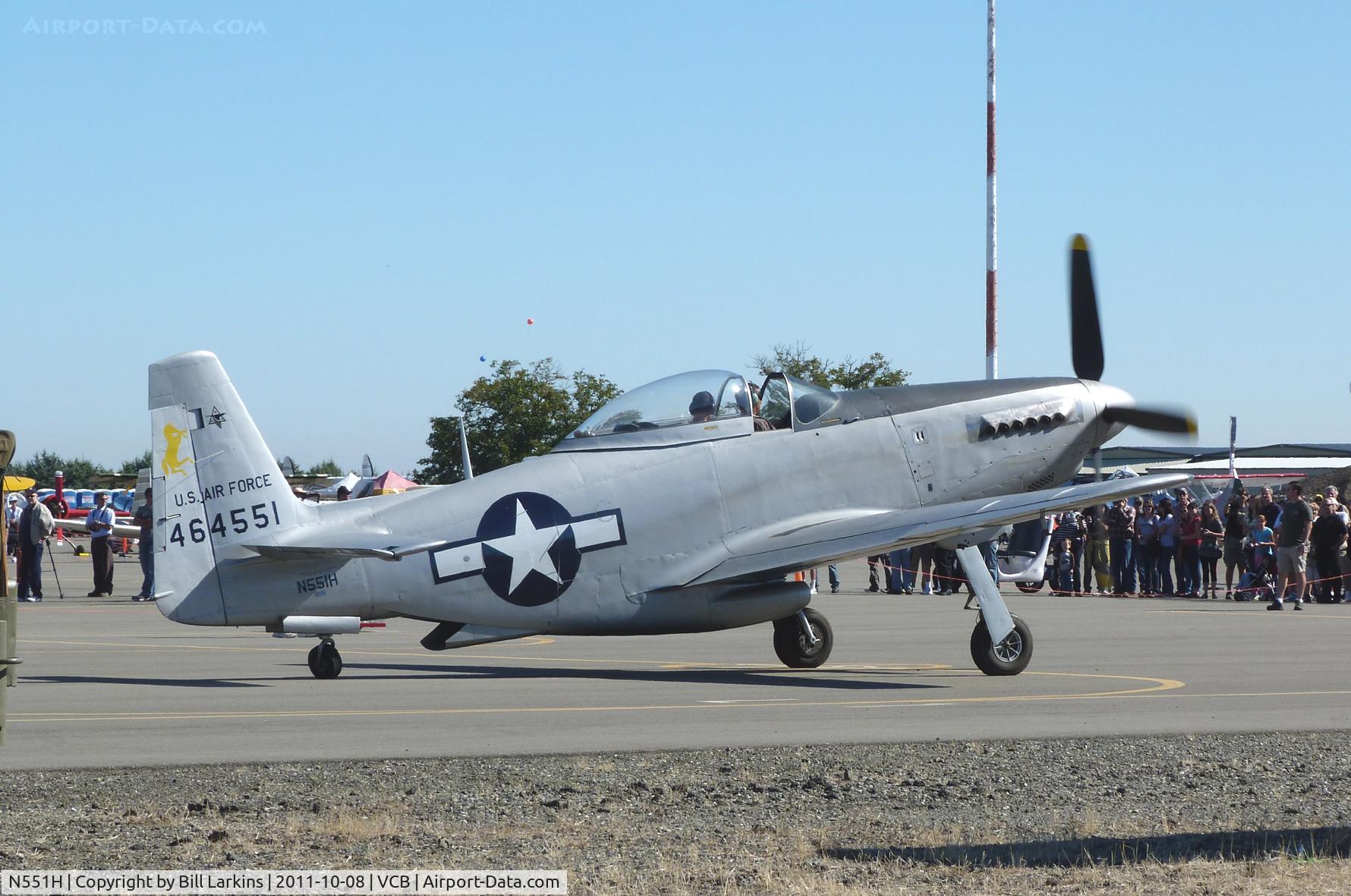 N551H, 1944 North American F-51-H-5-NA C/N 44-64314, Arriving for Mustang Day a the Nut Tree.