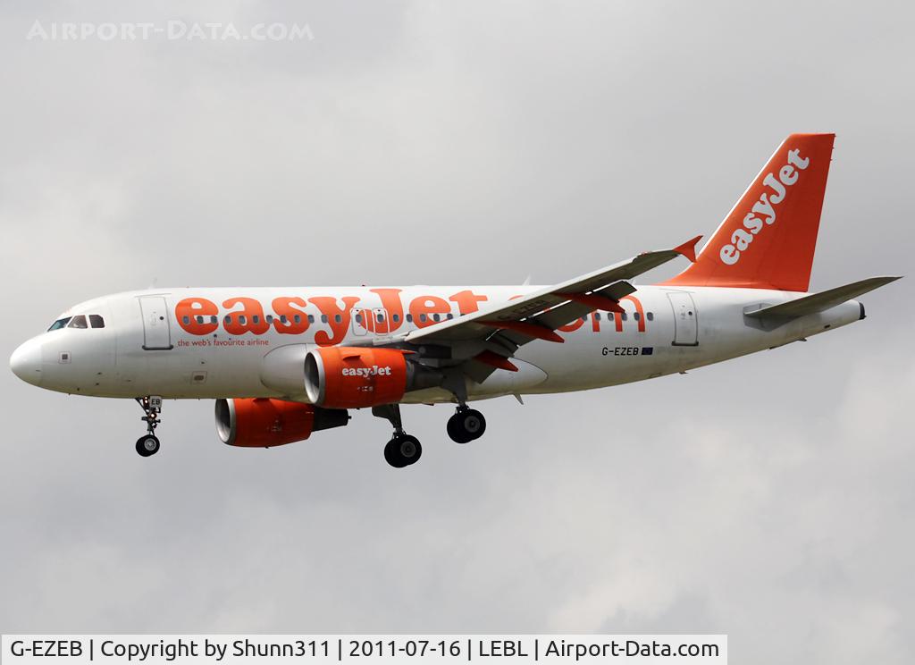 G-EZEB, 2004 Airbus A319-111 C/N 2120, Landing rwy 25R