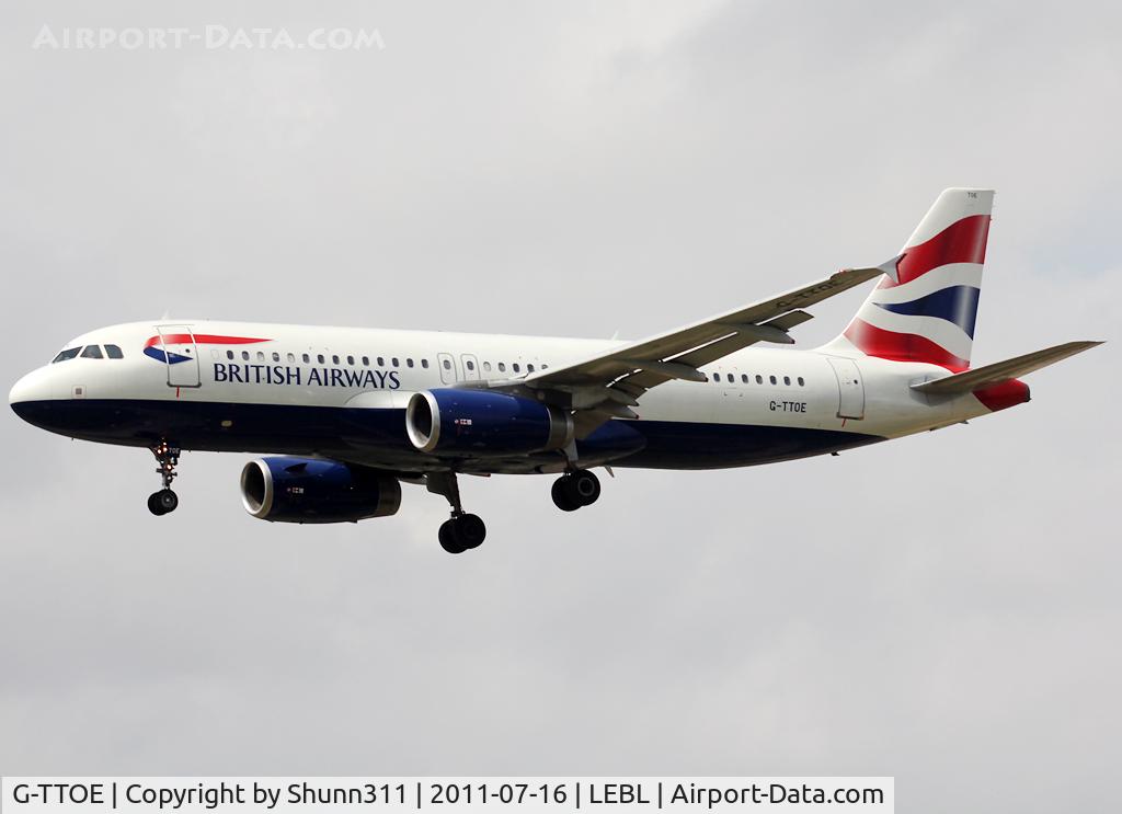 G-TTOE, 2002 Airbus A320-232 C/N 1754, Landing rwy 25R
