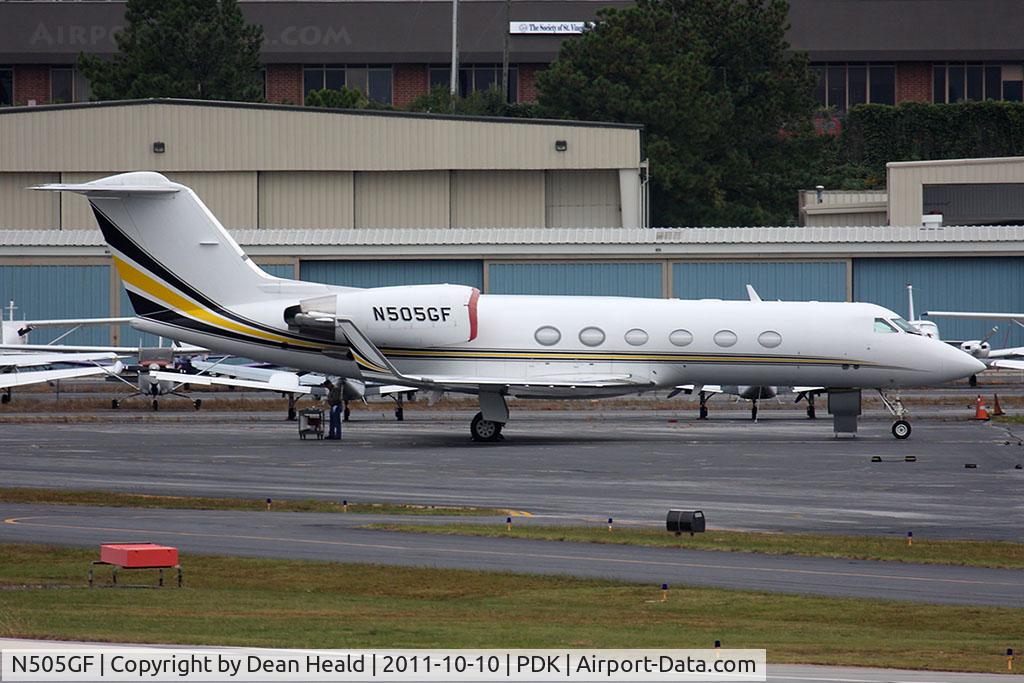 N505GF, 1995 Gulfstream Aerospace G-IV C/N 1275, Waffle House 1995 Gulfstream G-IV N505GF (formerly NetJets Aviation N475QS) parked on the ramp.