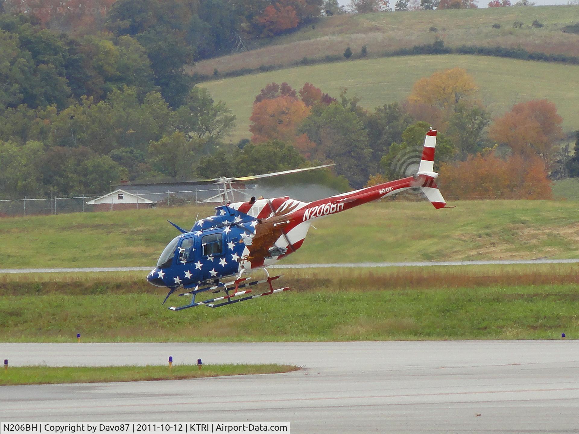 N206BH, 1968 Bell 206B JetRanger III C/N 220, Bell 206B Helicopter practicing landings at Tri-Cities Airport (KTRI) in Blountville, TN on October 12, 2011.