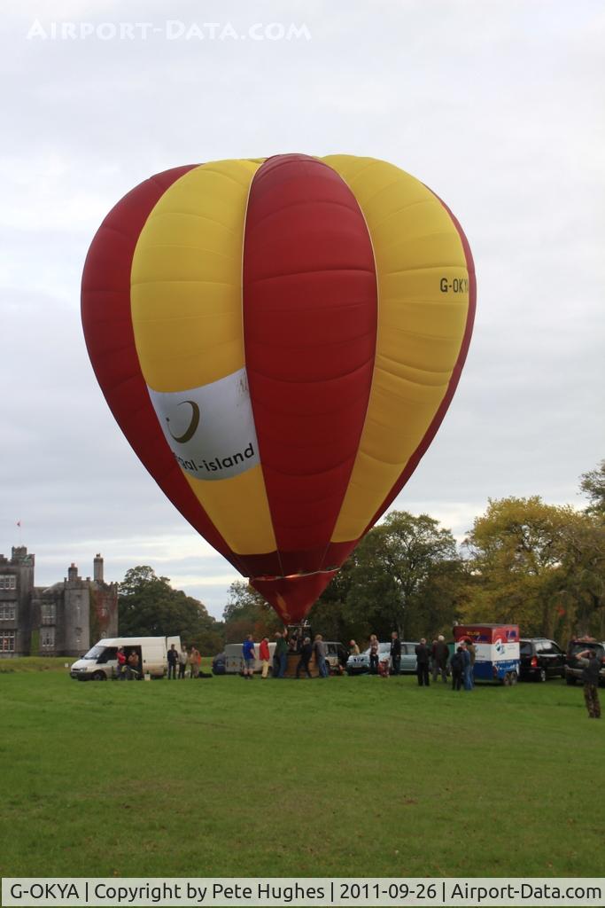 G-OKYA, 1986 Cameron Balloons V-77 C/N 1259, G-OKYA inflated in the grounds of Birr Castle, Birr, Co Ofally during the 2011 Irish Ballooning Championships