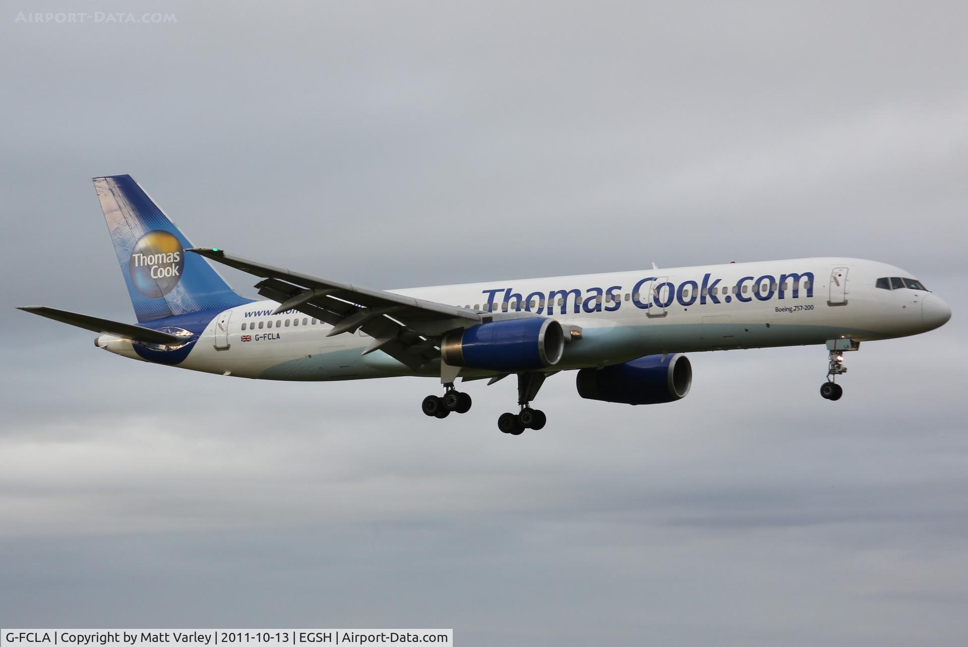 G-FCLA, 1997 Boeing 757-28A C/N 27621, On approach at EGSH