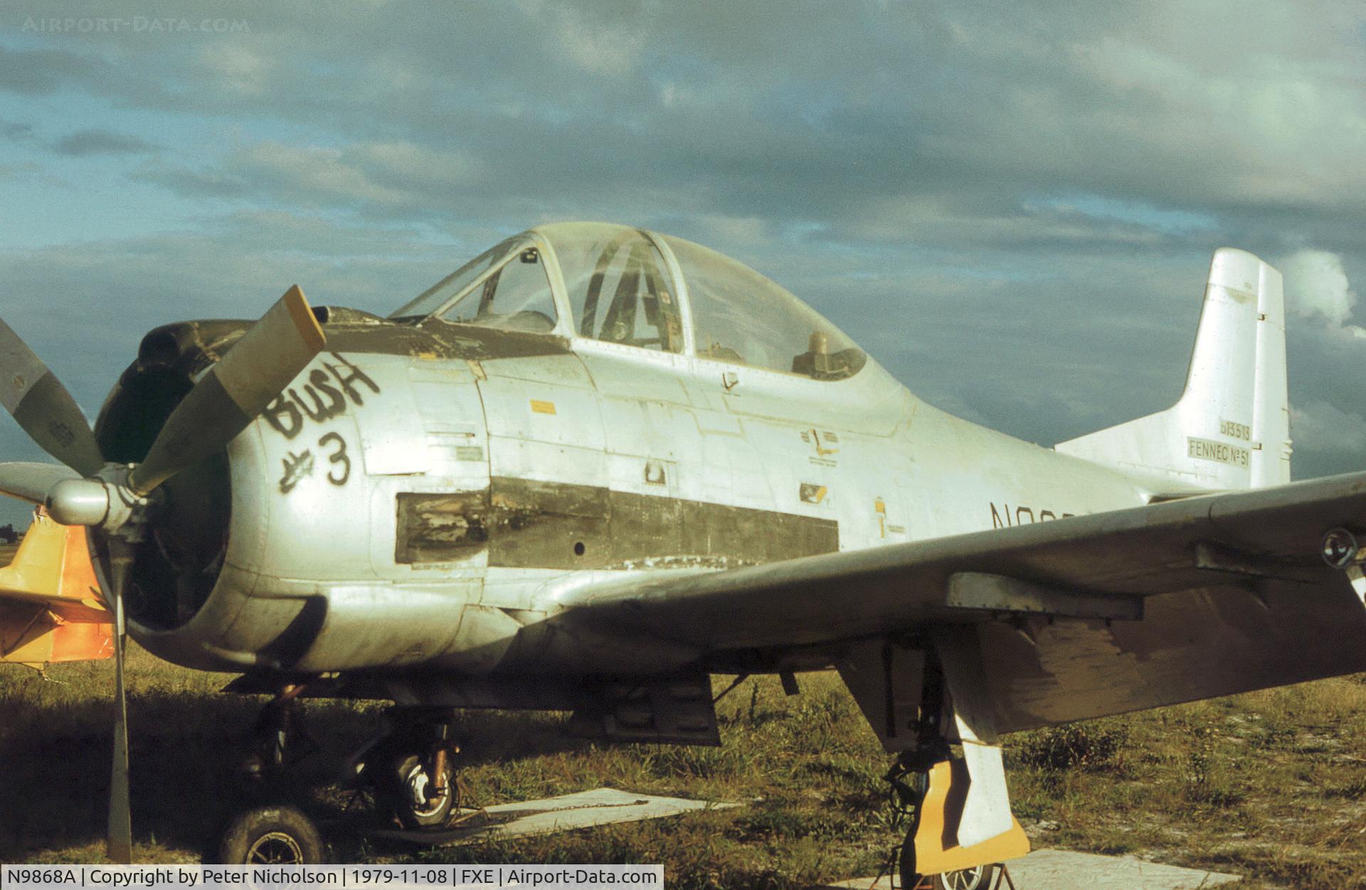 N9868A, 1951 North American T-28D Trojan C/N 174-51 (51-3513), North American Fennec 51 as seen at Fort Lauderdale Executive in November 1979.