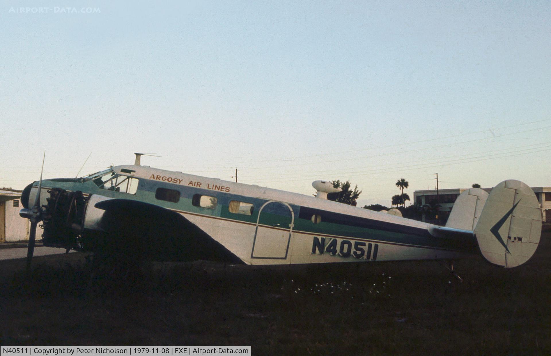 N40511, 1949 Beech D18S C/N A-512, Beech D18S of Argosy Air Lines as seen at Fort Lauderdale in November 1979.