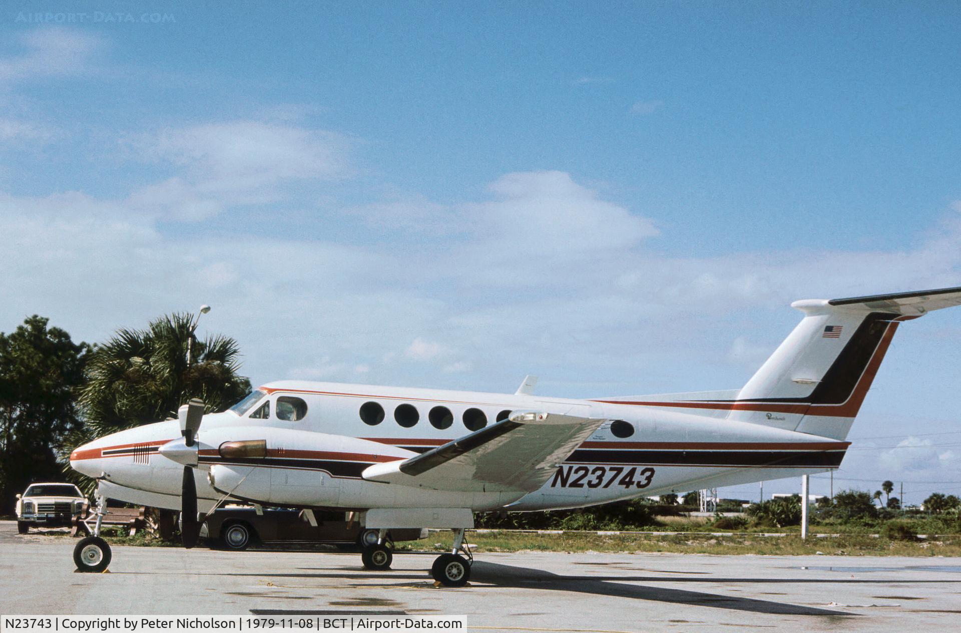 N23743, Beech 200 C/N BB-350, Beech Super King Air 200 as seen at Boca Raton in November 1979.