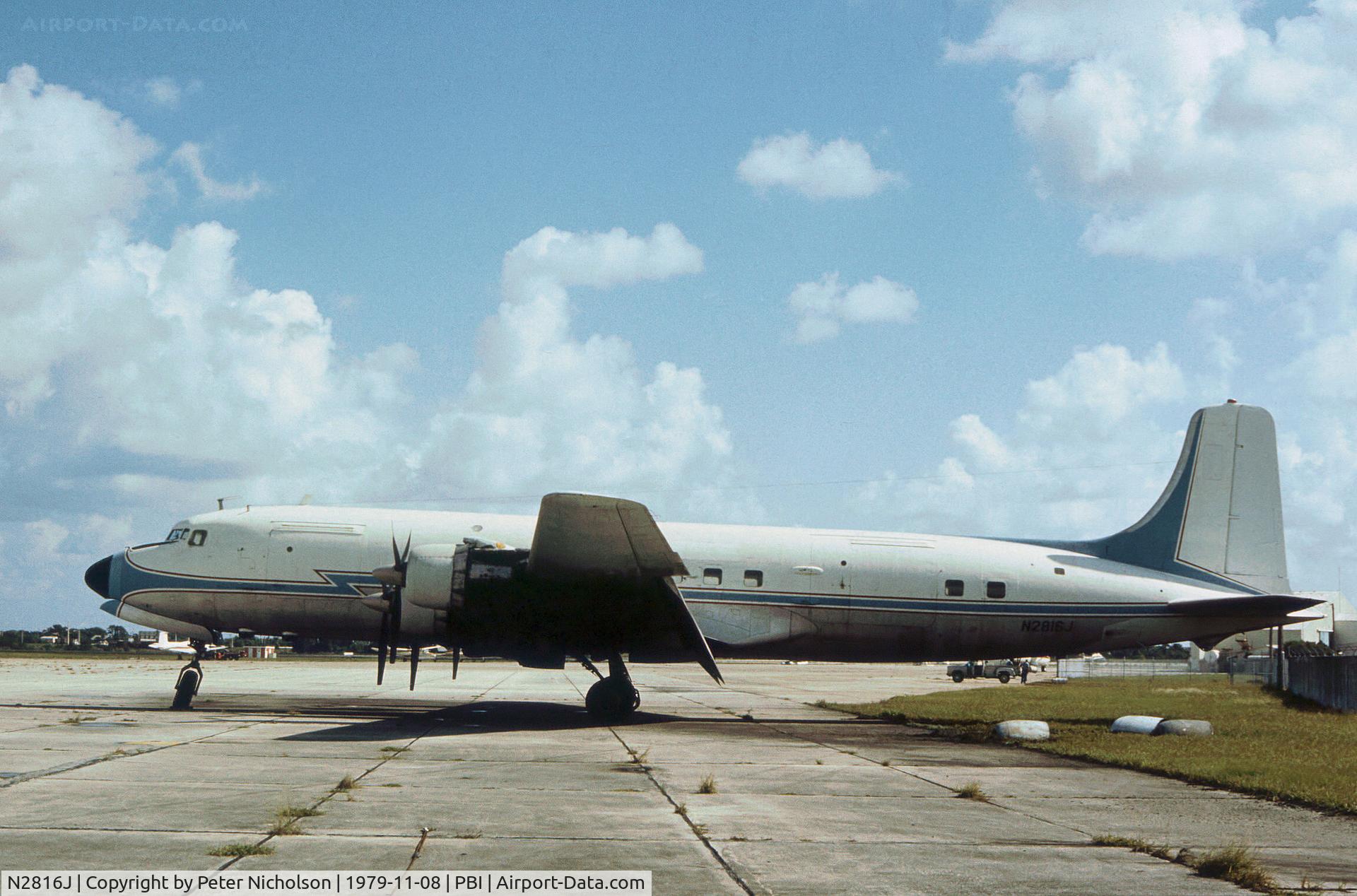 N2816J, 1953 Douglas C-118A Liftmaster (DC-6A) C/N 44652, Former USAF C-118A 53-3281 as seen at West Palm Beach in November 1979.