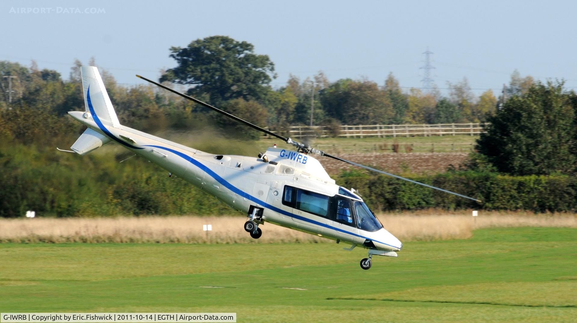 G-IWRB, 1987 Agusta A-109A-2 C/N 7386, G-IWRB departing Shuttleworth (Old Warden) Aerodrome.