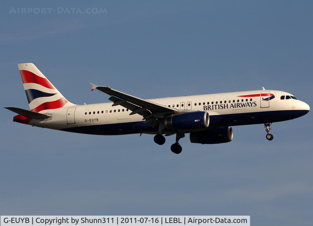 G-EUYB, 2008 Airbus A320-232 C/N 3703, Landing rwy 25R