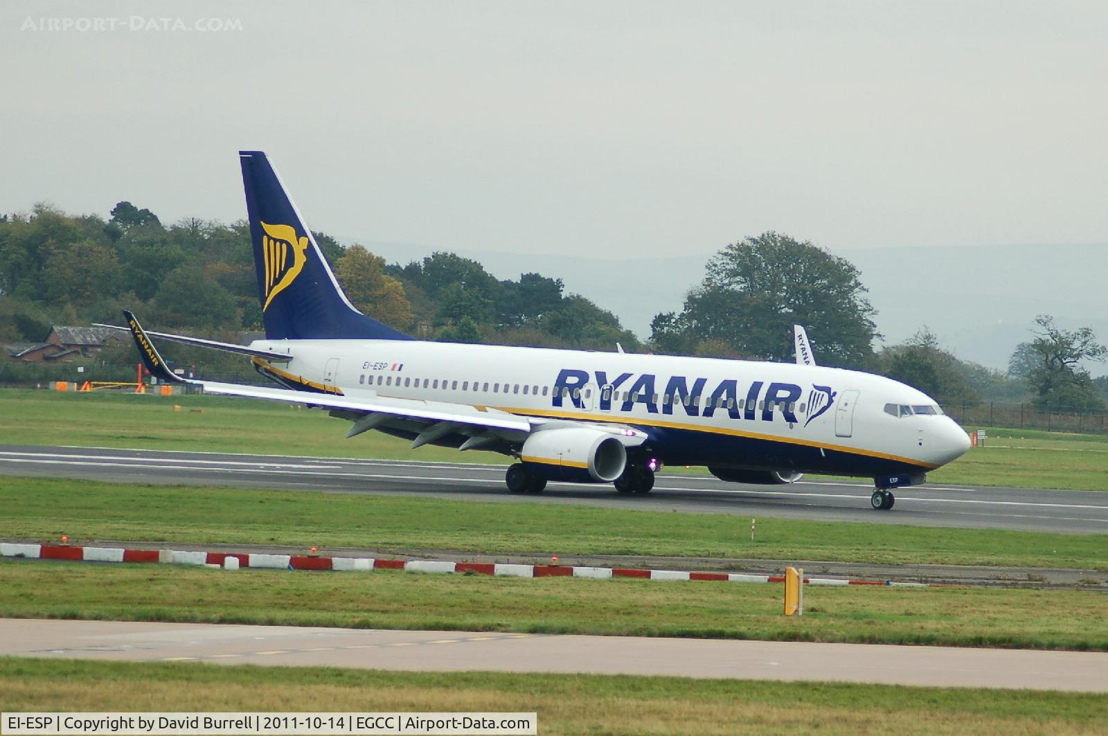 EI-ESP, 2011 Boeing 737-8AS C/N 34990, Ryanair Boeing737-BAS Landing at Manchester