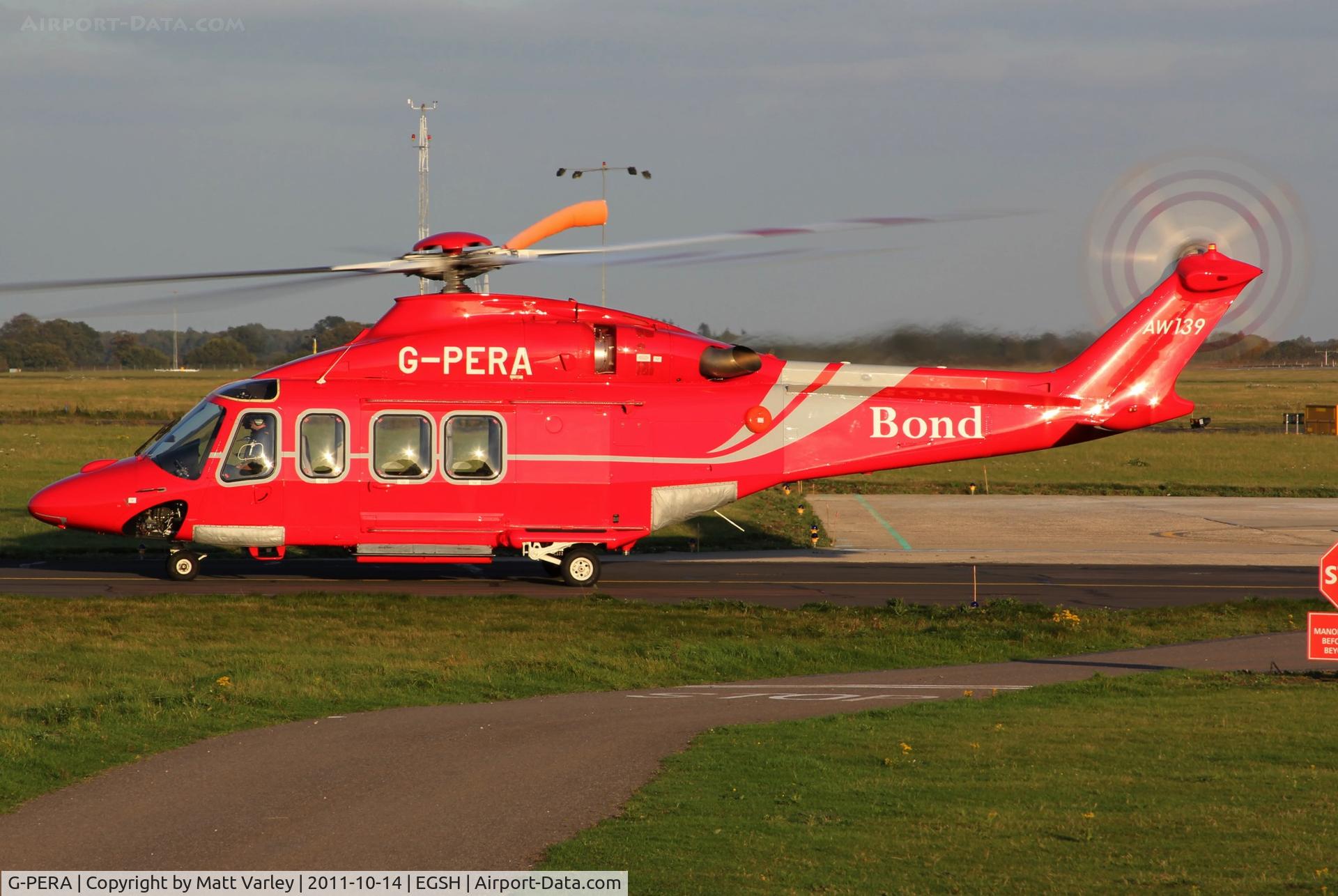 G-PERA, 2010 AgustaWestland AW-139 C/N 31322, Bond 7 about to depart in the evening sun.