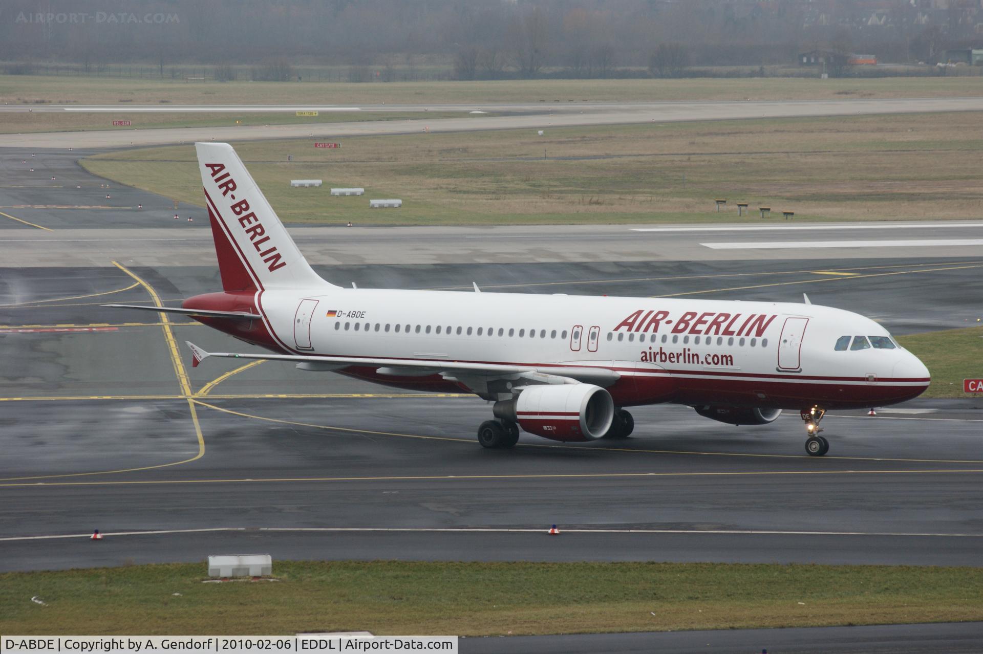D-ABDE, 2006 Airbus A320-214 C/N 2696, D-ABDE, Air Berlin (old livery) taxiing at Düsseldorf Int´l (EDDL)  **since 2010-10-01 flying for Chengdu Airlines as B-6728**