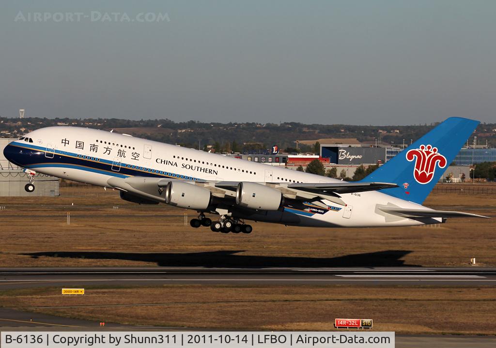 B-6136, 2011 Airbus A380-841 C/N 031, Taking off from rwy 32L on delivery...