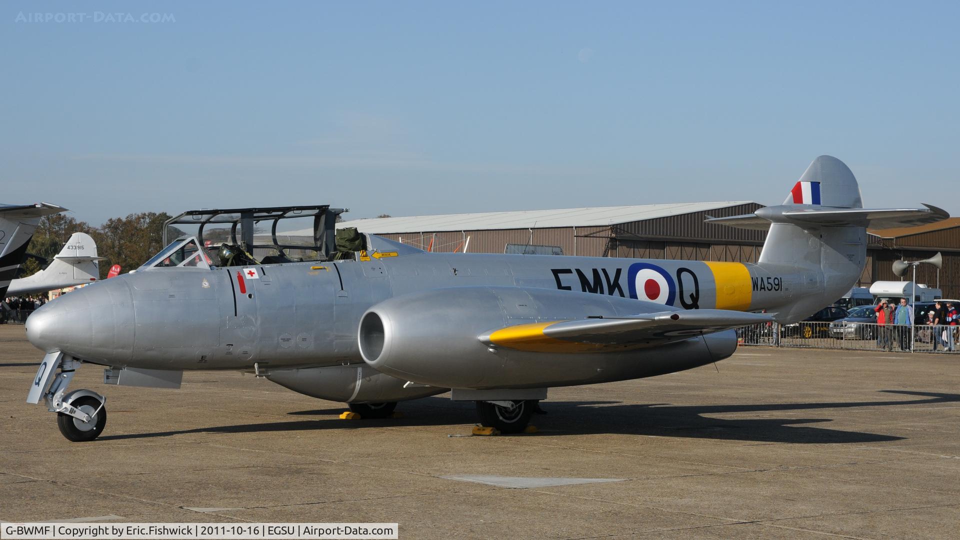 G-BWMF, 1949 Gloster Meteor T.7 C/N G5/356460, 1. WA591 - making its first Public flying display appearance at Duxford's Autumn Air Show, October 2011